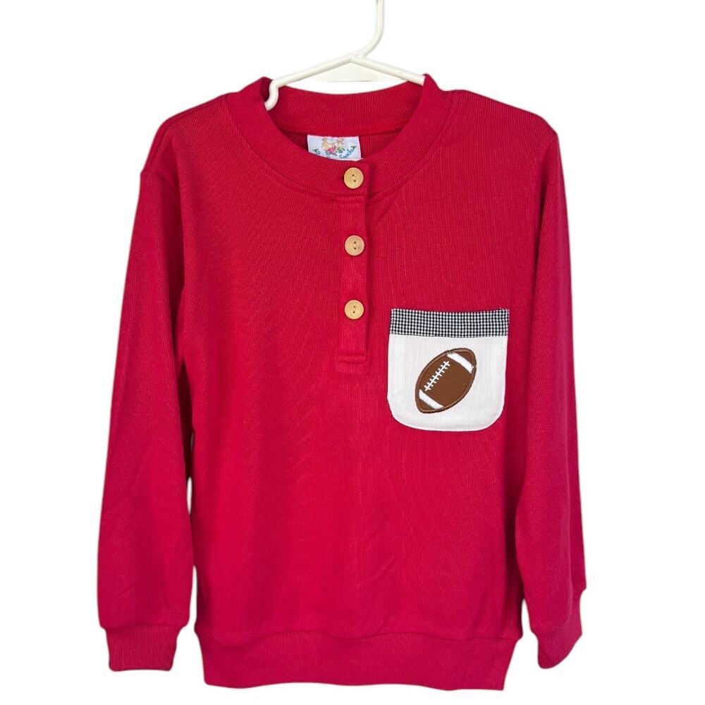 Busy Bee Smocks Red Bamboo Football Tee - Size 6